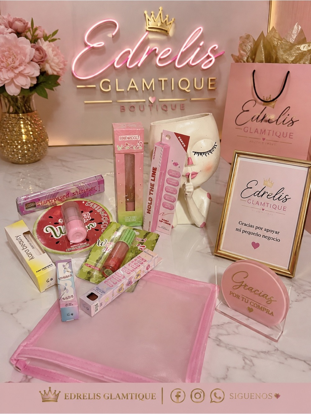 Pink Women's variety makeup bag & Lipcare Set